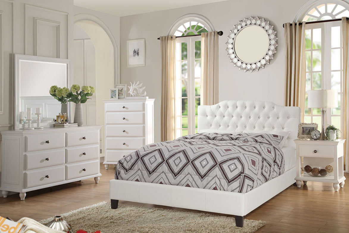 White Full Size Tufted Platgorm Bed Frame