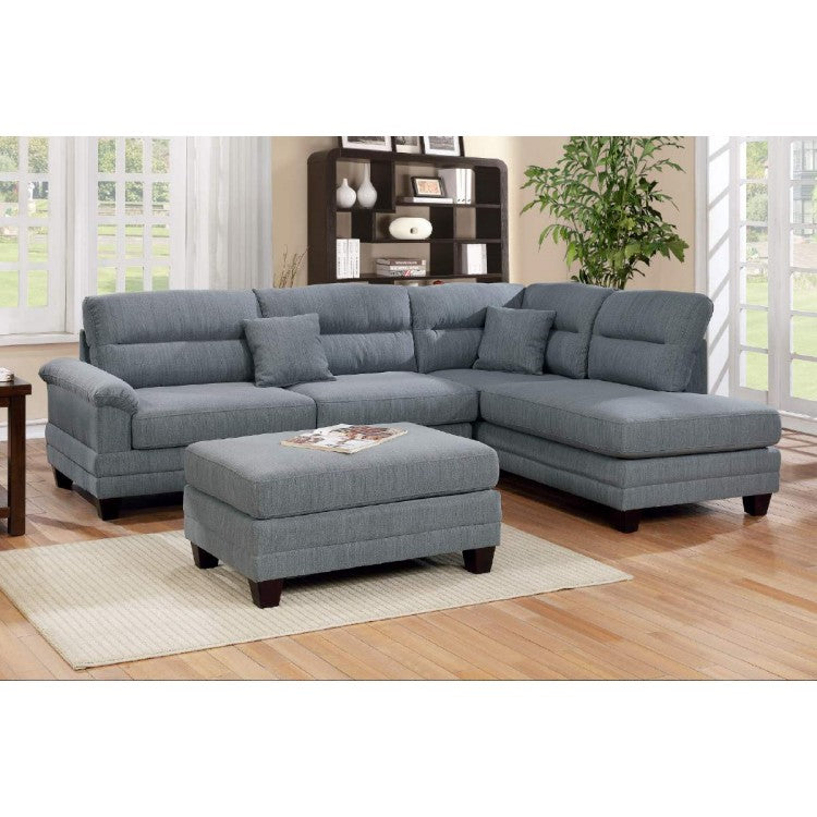 Grey 3 Piece Sectional and Ottoman F6585 - Poundex