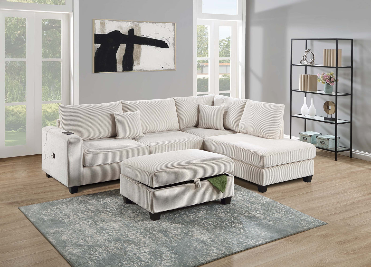 Ivory 3-Piece Sectional Set 8452