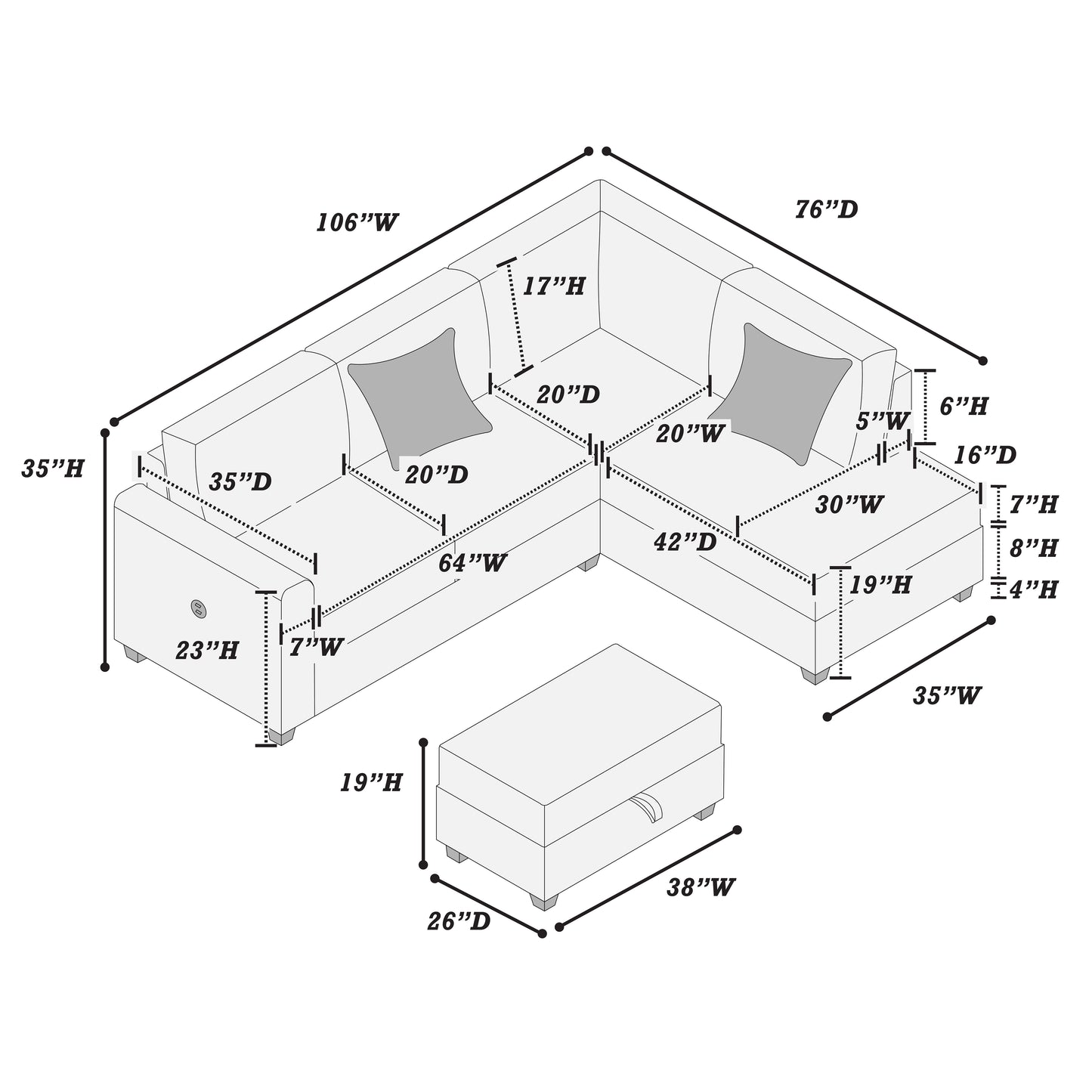 Ivory 3-Piece Sectional Set 8452