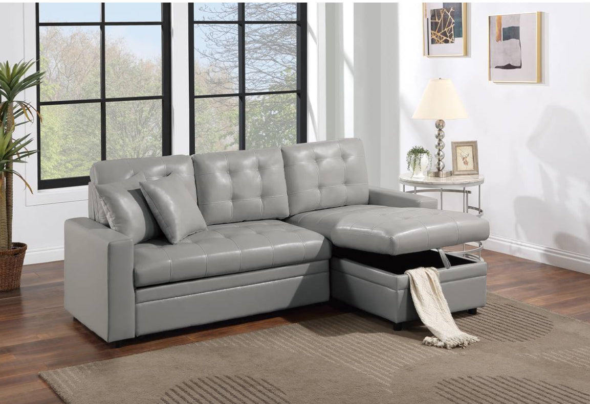Reversible Convertible Sectional W/Storage - Light Grey Faux Leather