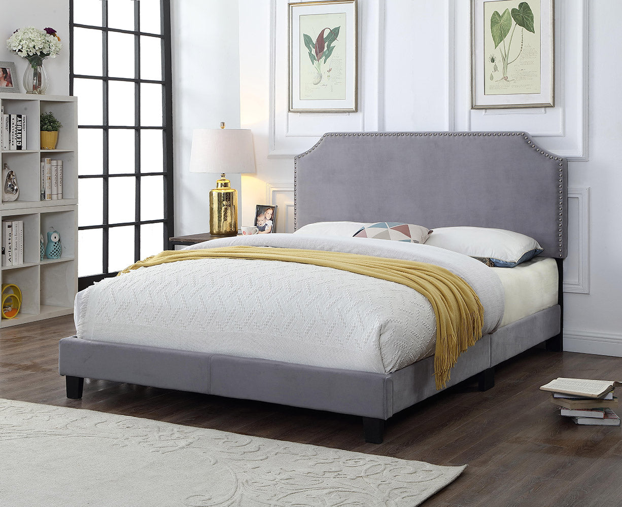 Full Bed - Light Grey Velvet