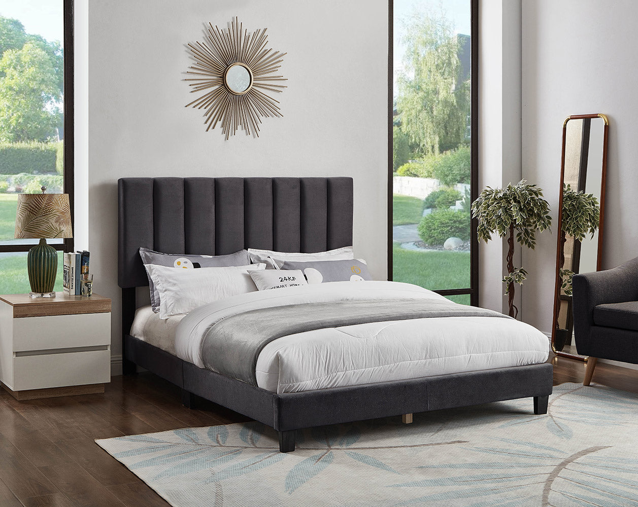Full Bed - Dark Grey Velvet