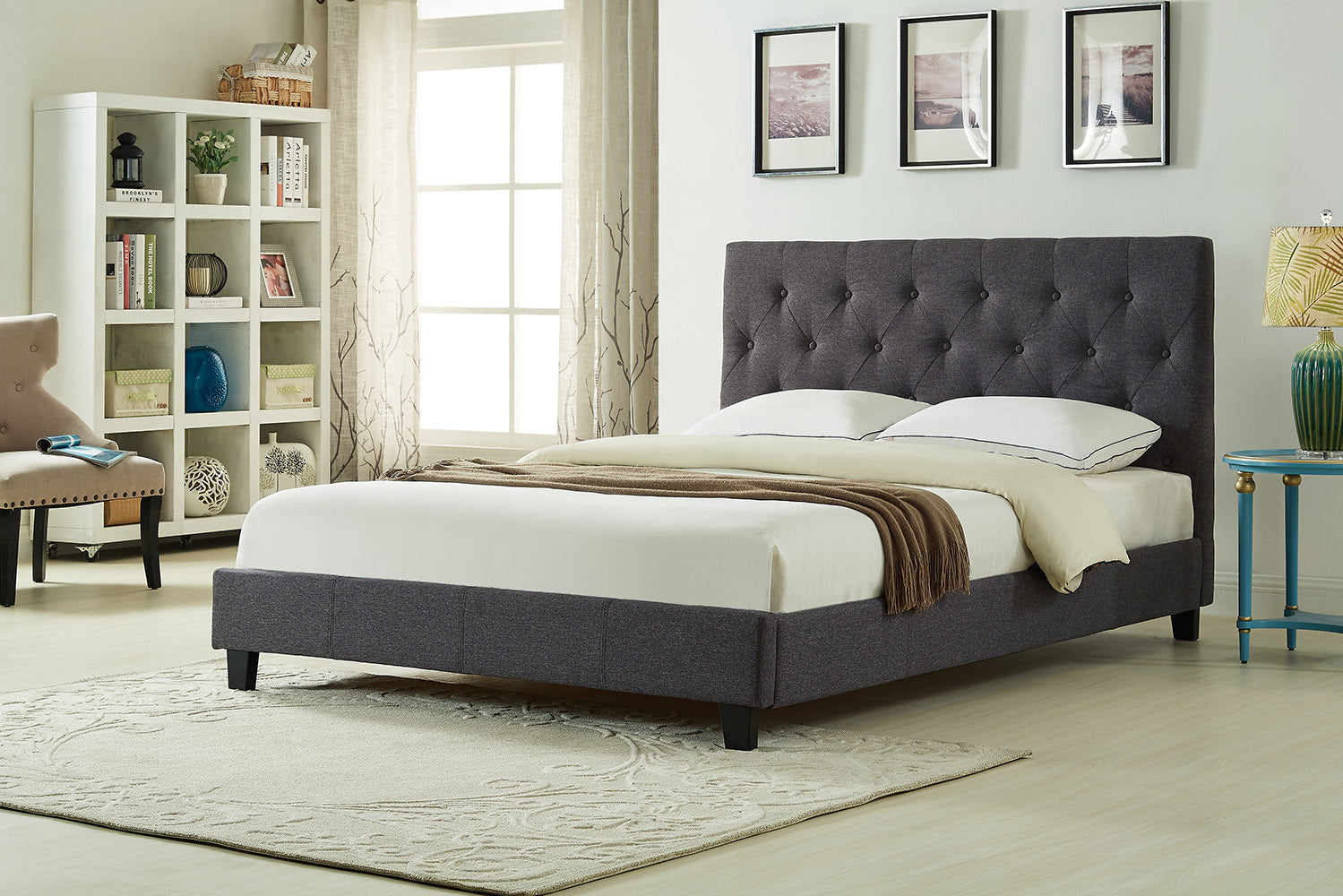Queen Bed - Dark Grey Linen