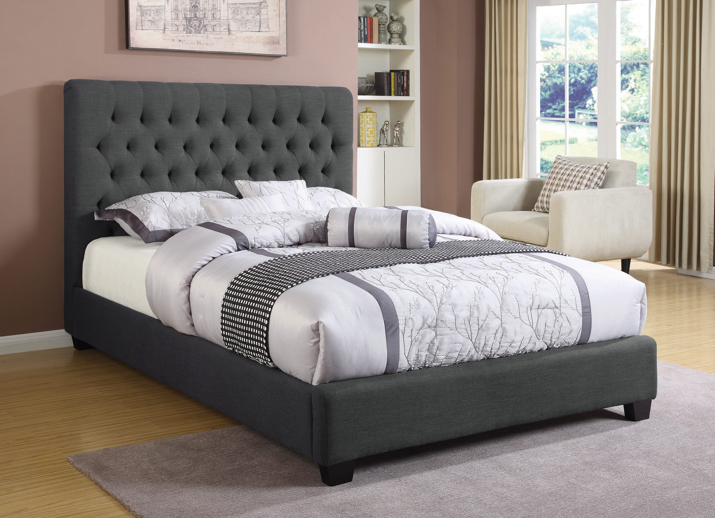 Chloe Tufted Upholstered California King Bed Charcoal