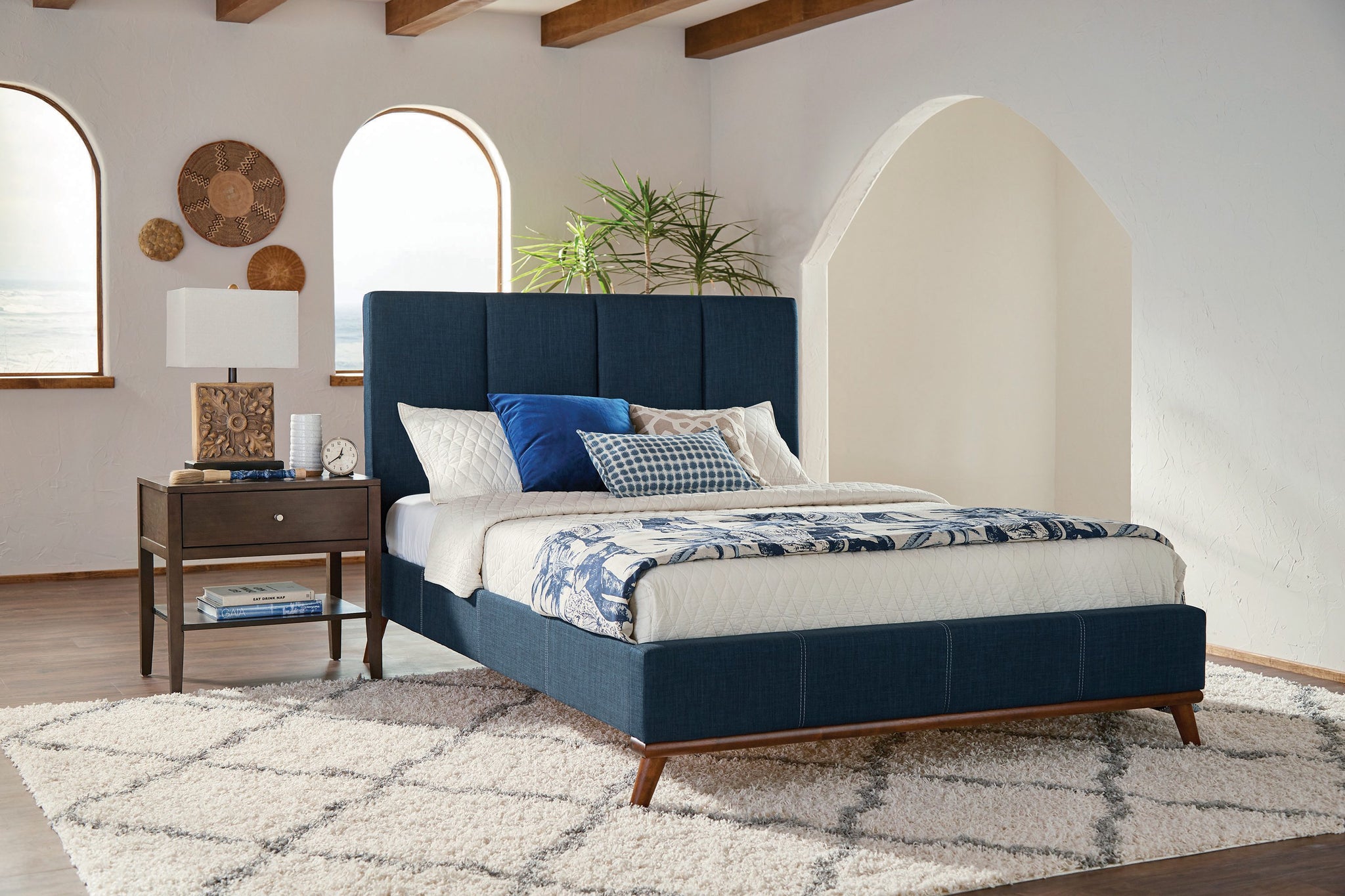 Charity Eastern King Upholstered Bed Blue