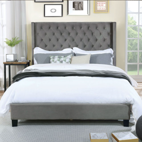 Ryleigh Grey Velvet Queen Size Bed frame