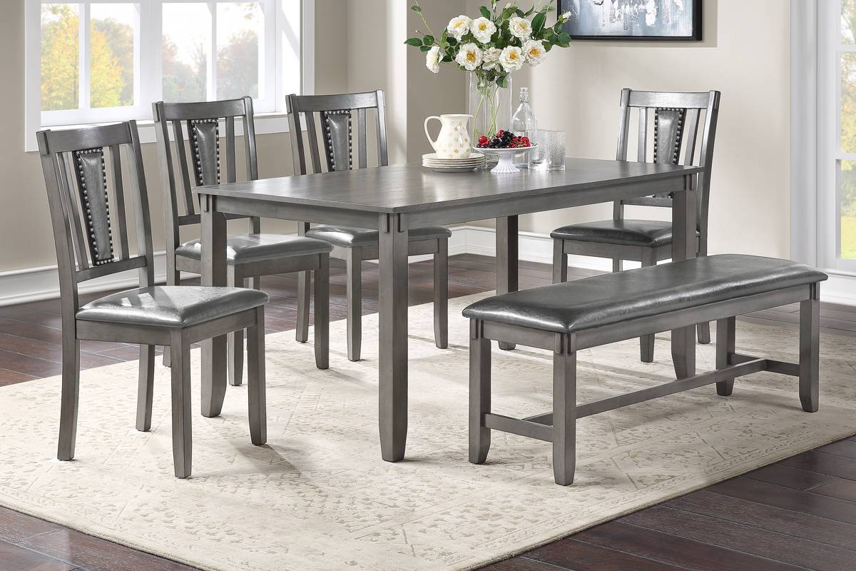 Grey 6pc Dining Set With Bench F2549 Poundex