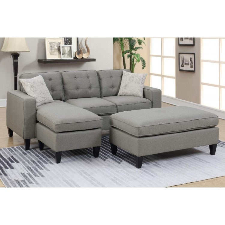Light Grey Sectional and Ottoman Set