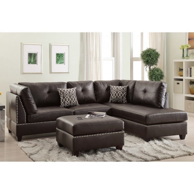 Espresso Bonded Leather Sectional Ottoman Sofa Set F6973 Poundex