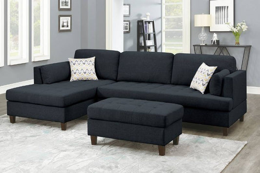 2-Pcs Black Sectional Sofa 8831 - Poundex