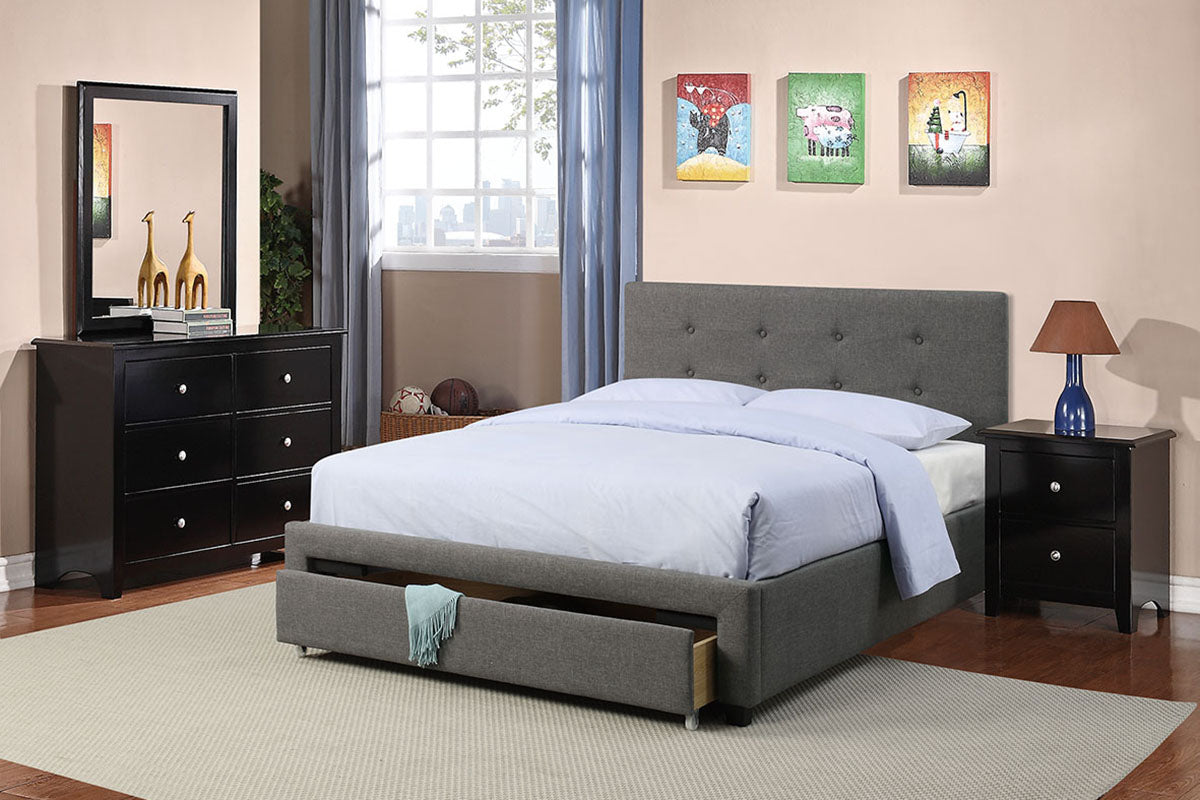 Queen Size Tufted Storage Bed - Grey