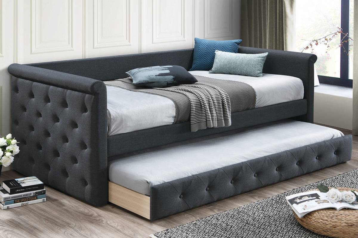 Charcoal Tufted Daybed With Trundle