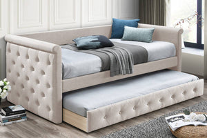 Light Brown Tufted Daybed With Trundle