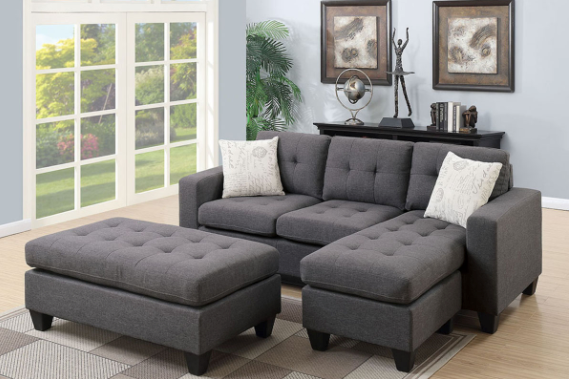 Grey Mini Sectional and Ottoman