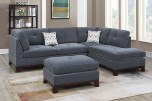 Ash Grey 3-PC SECTIONAL W/2 ACCENT PILLOW (OTTOMAN INCLUDED)