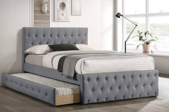FULL BED W/TRUNDLE-LIGHT GREY BURLAP F9519F