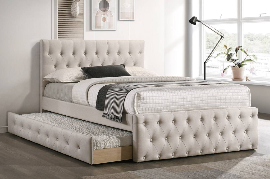FULL BED W/TRUNDLE BEIGE BURLAP