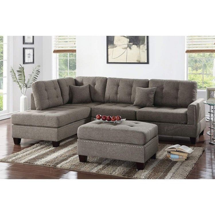 Coffee 3-Pcs Sectional Sofa