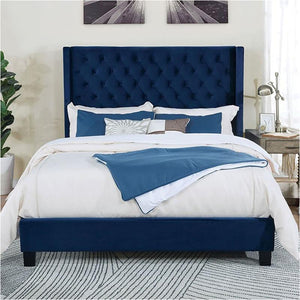 Ryleigh Blue Velvet Queen Size Bed frame
